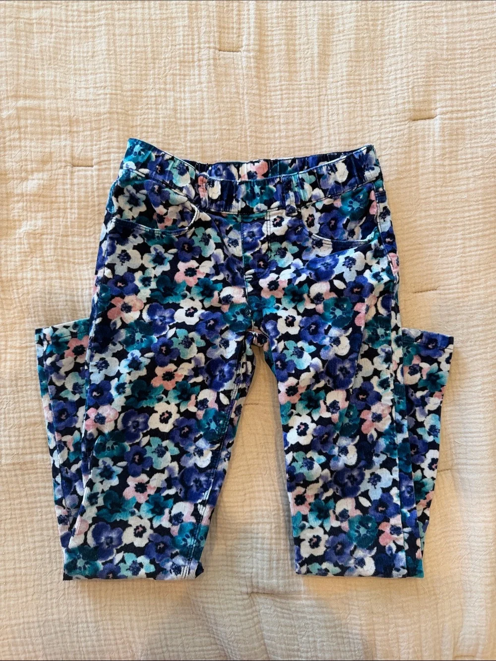 Gymboree Blue Floral Corduroy Leggings - Navy, Teal, Pink, White